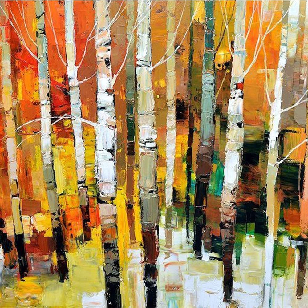 The Original Handmade Canvas Acrylic Framed Painting Colorful Bamboos, 2 x 3 Feet, Set of 1