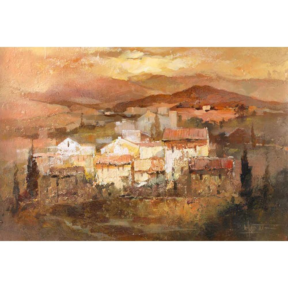 Handmade Canvas Acrylic Framed Painting Traditional Homes, 2 x 2 Feet, Set of 1