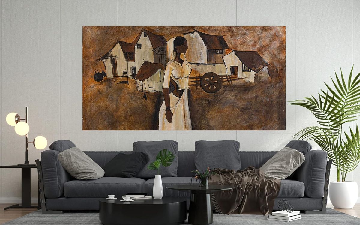 Original Village Women Canvas Painting Wall Art 3 x 2 Feet