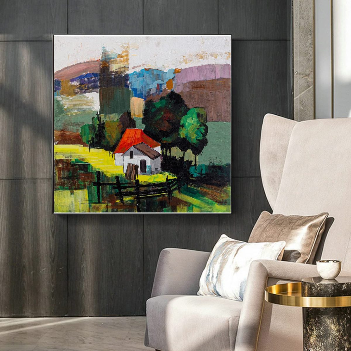 Modern Farmhouse Canvas Painting Wall Art Framed 2 x 2 Feet