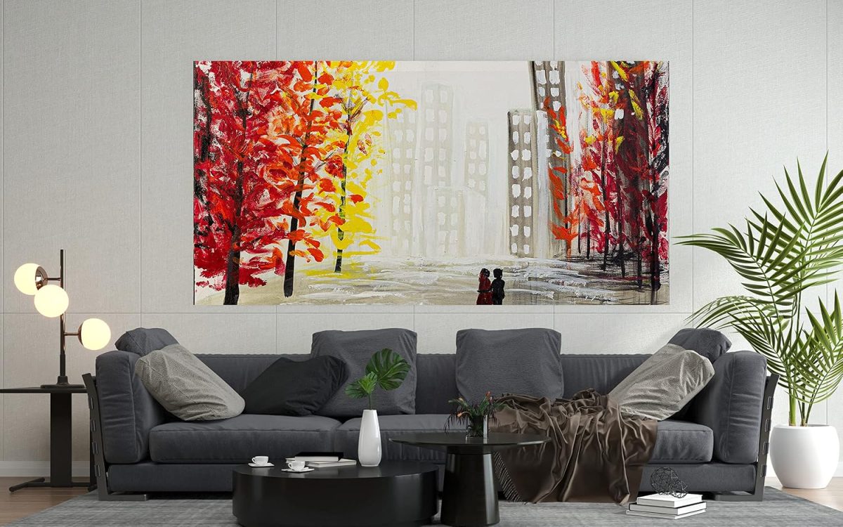 Handmade Canvas Acrylic Framed Painting The Couple Sight, 3 x 2 Feet, Set of 1