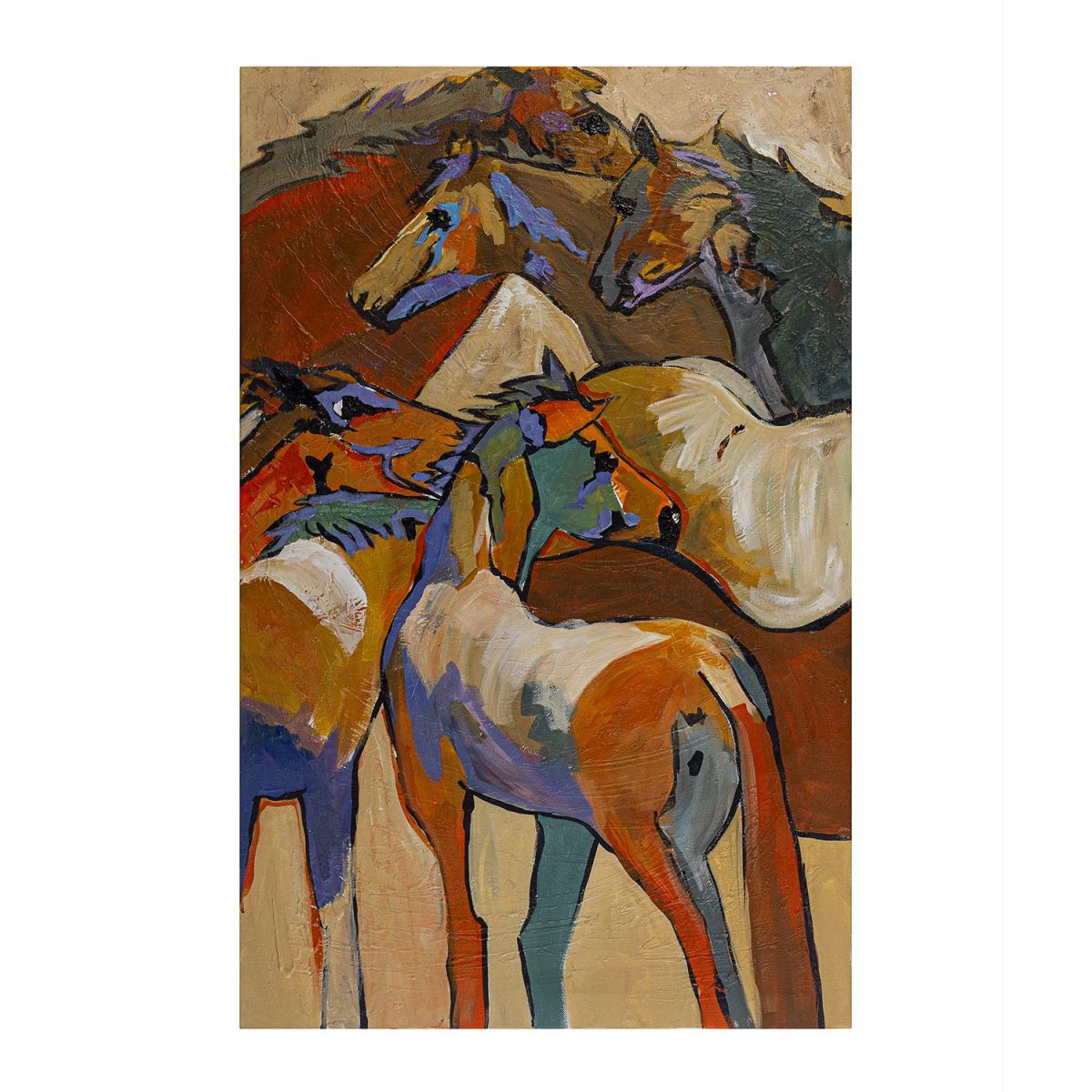 The Original Handmade Canvas Acrylic Framed Painting The Horses Group, 2 x 3 Feet, Set of 1