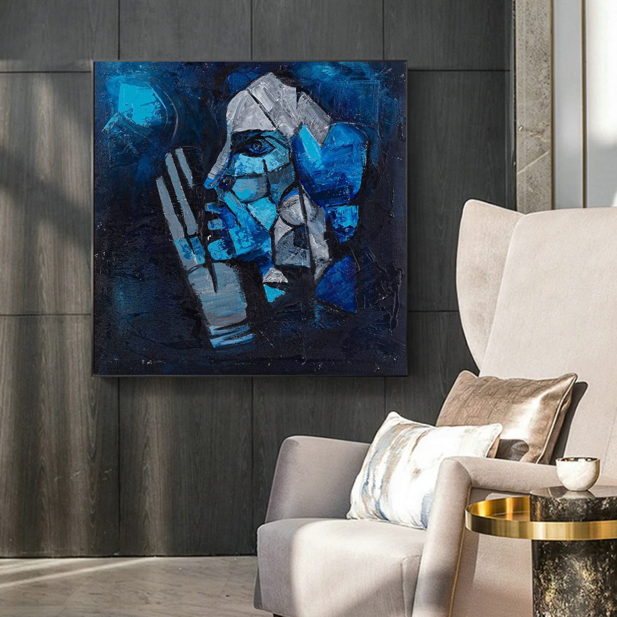 The Original Handmade Canvas Acrylic Framed Painting Man Meditation, 2 x 2 Feet, Set of 1