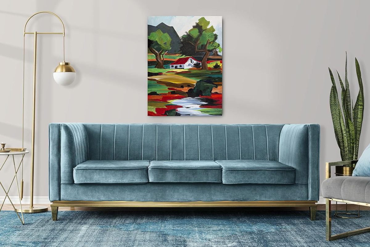 Handmade Canvas Acrylic Framed Painting Portrait Paintings House at Village, 2 x 4 Feet, Set of 1