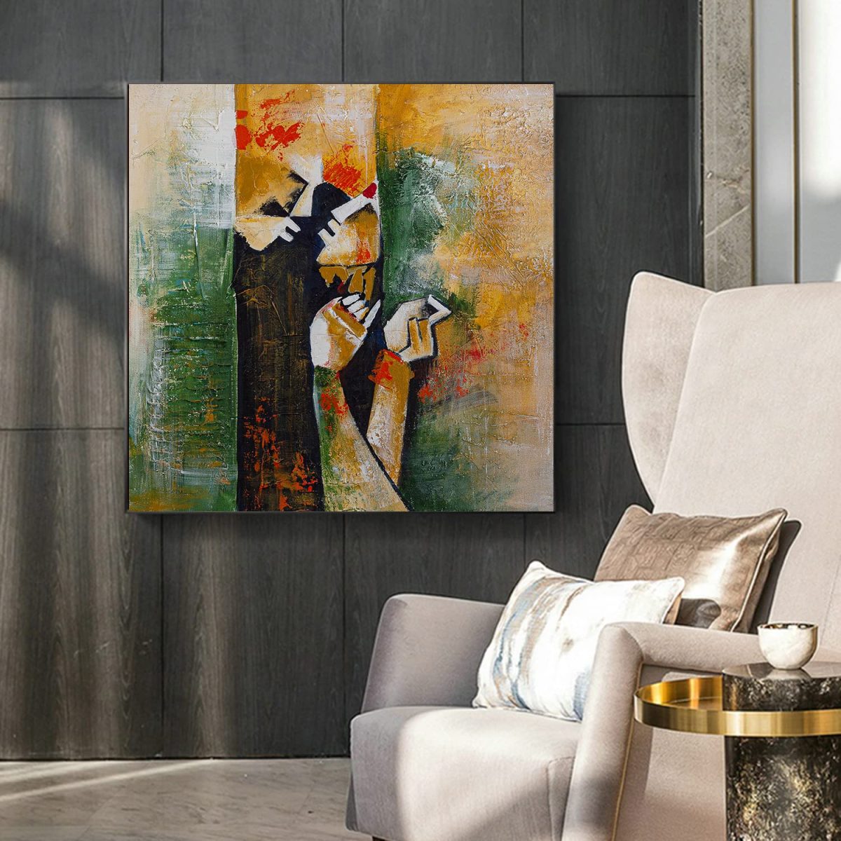 The Original Handmade Canvas Acrylic Framed Painting A Tragedy, 2 x 2 Feet, Set of 1