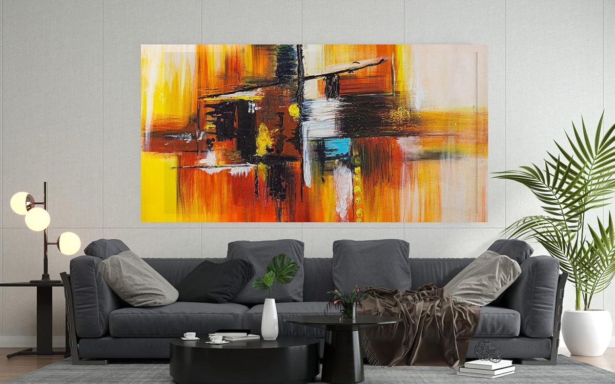 Handmade Canvas Acrylic Framed Painting The Vibrant Strokes, 2 x 2 Feet, Set of 1