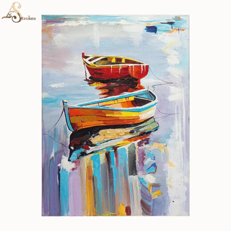 Boats on River Painting Canvas Wall Art