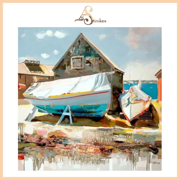 Canvas Acrylic Framed Painting of Seaport