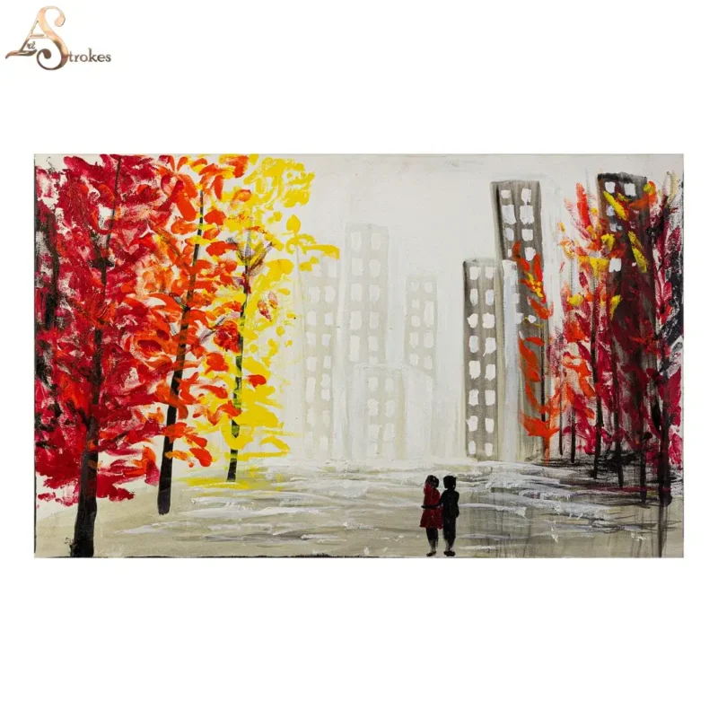 Couple Walking in Park Painting on Canvas