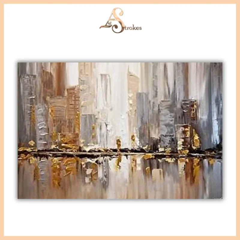 Framed Acrylic Canvas Painting Cityscapes