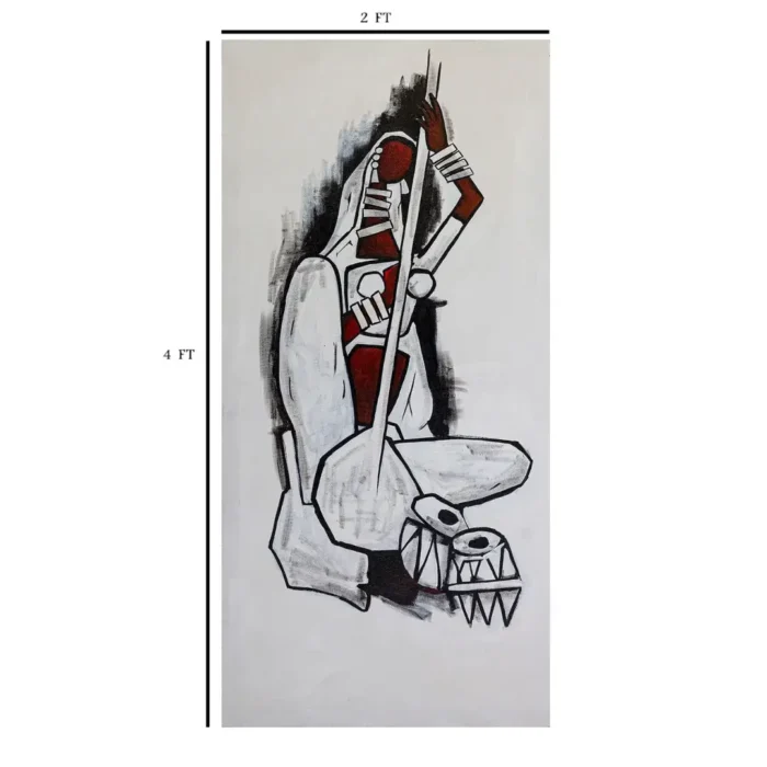 Lady Playing Veena Painting Canvas Art Framed 2 x 4 Feet - Image 4