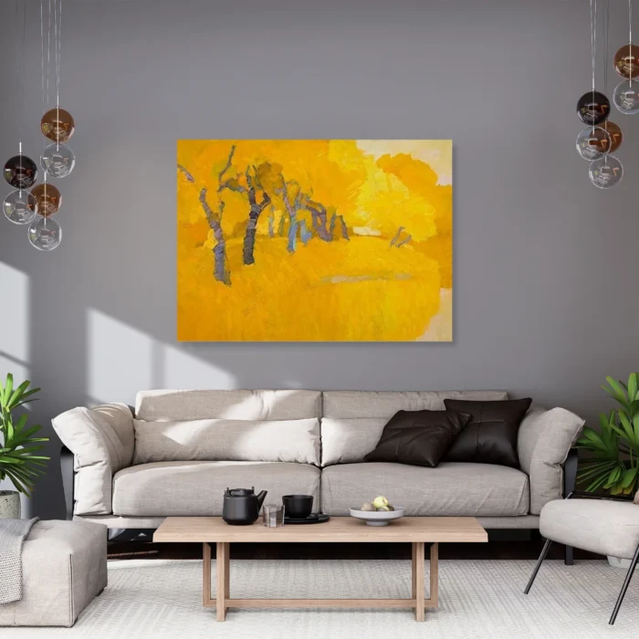 Gold Color Trees Canvas Wall Art Framed 2.6 x 1.6 Feet - Image 2