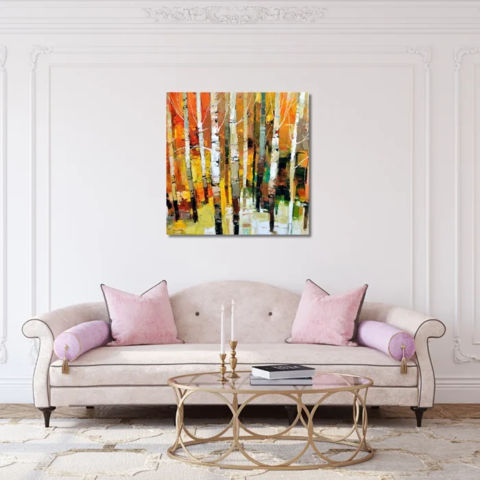 Abstract Colorful Bamboo Tree Acrylic Canvas Painting Wall Art 2 x 2 Feet - Image 2