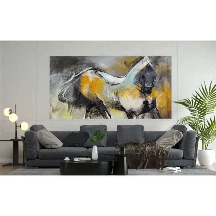Framed Horse Wall Art Canvas Painting For Sale 3 x 2 Feet - Image 3