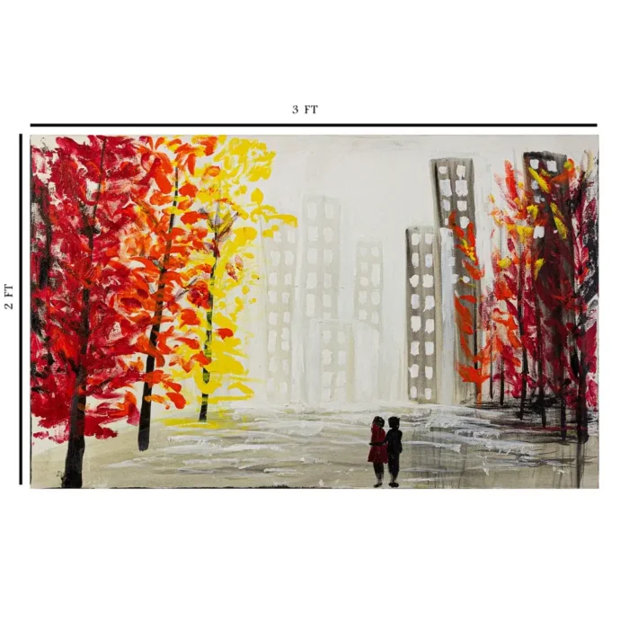 Couple Walking in Park Painting on Canvas For Sale 3 x 2 Feet - Image 4