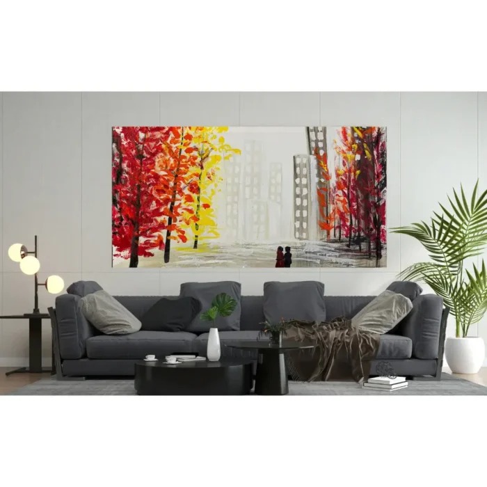 Couple Walking in Park Painting on Canvas For Sale 3 x 2 Feet - Image 3