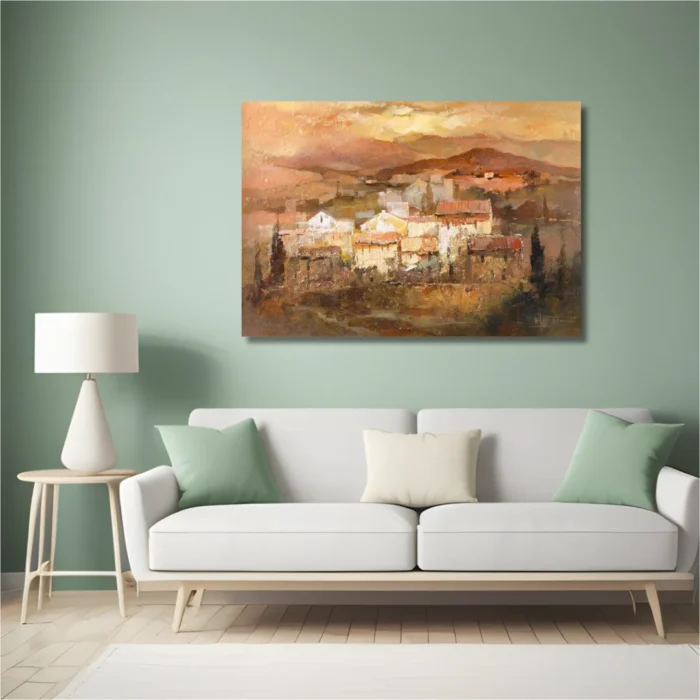 Village Scene Traditional House Canvas Painting Wall Art 3 x 2 Feet - Image 2