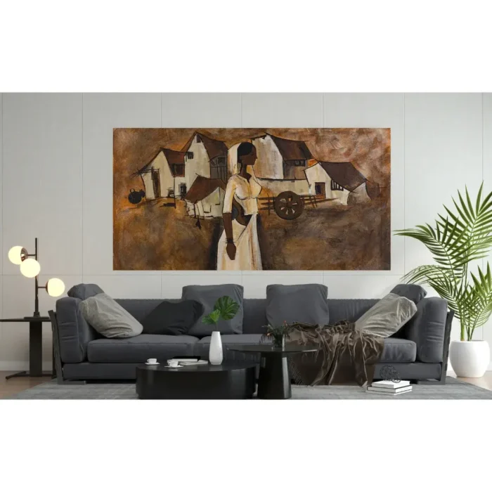 Original Village Women Canvas Painting Wall Art 3 x 2 Feet - Image 3