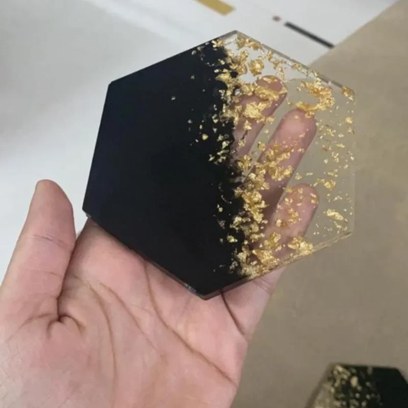 Black and Gold Resin Coaster For Tea, Coffee, Water Glass