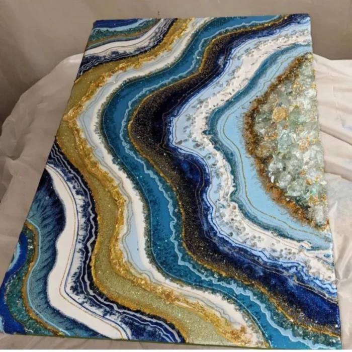 Blue Gold Geode Resin wall Art