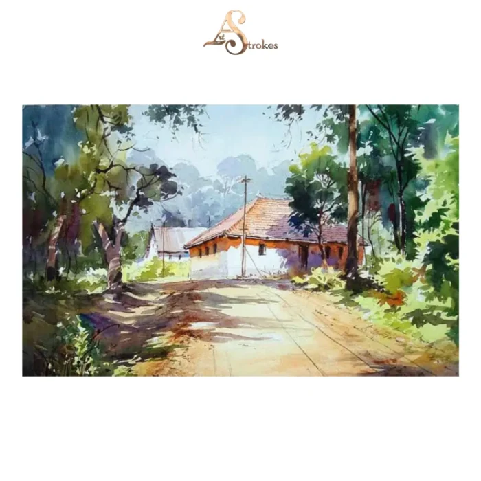 Buy Watercolor Painting Village Scene
