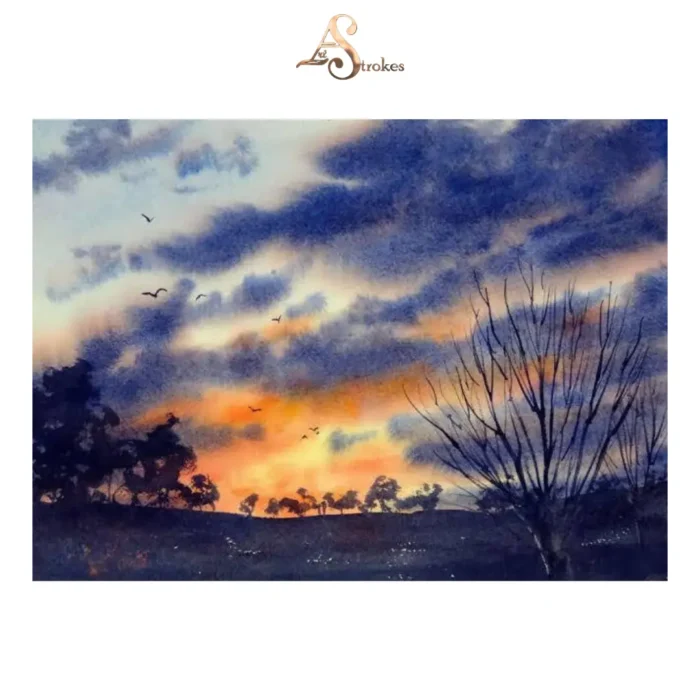 Evening Sky Water Color Painting For Sale