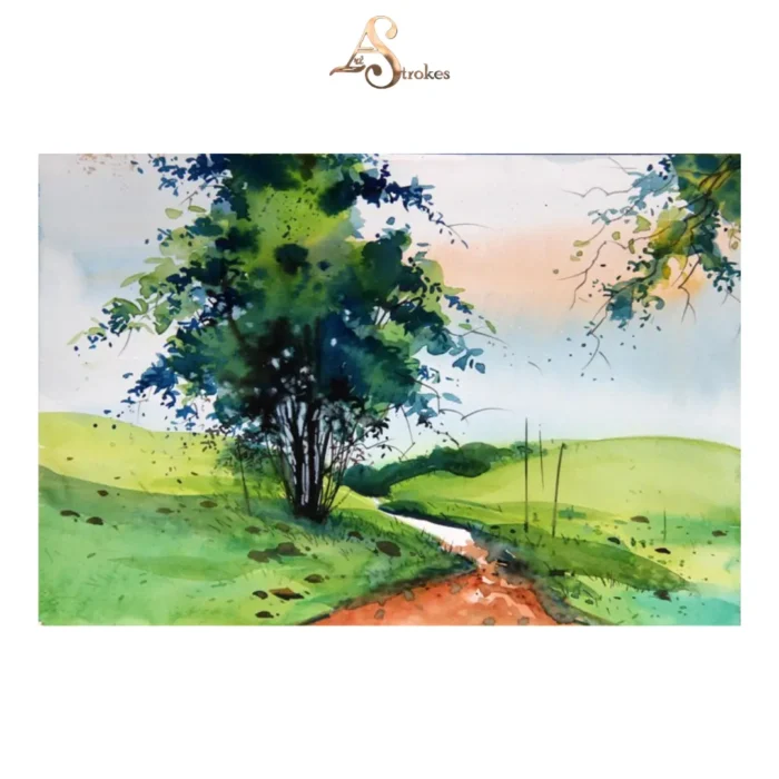 Village Road Watercolor Painting For Sale