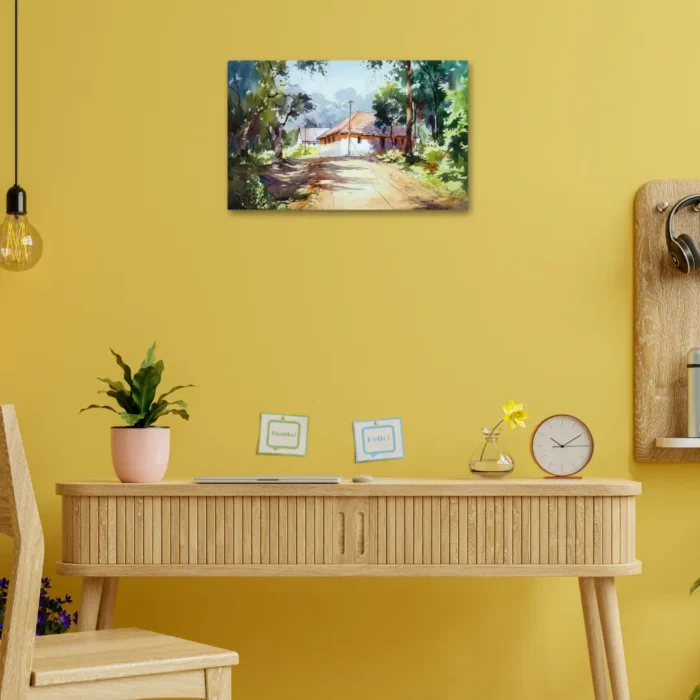 watercolor house painting Village Scene
